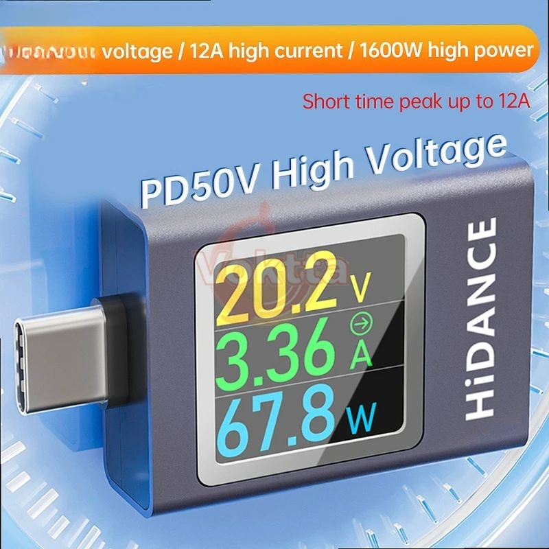 USB Type-C Tester LED Display Voltmeter Ammeter DC 4.5-50V 0-12A Power Bank Charging Meter