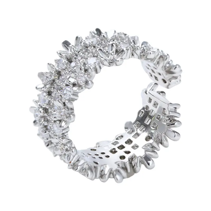 Light luxury gypsy star flash diamond zircon adjustable silver ring women's new niche design exquisite index finger ring