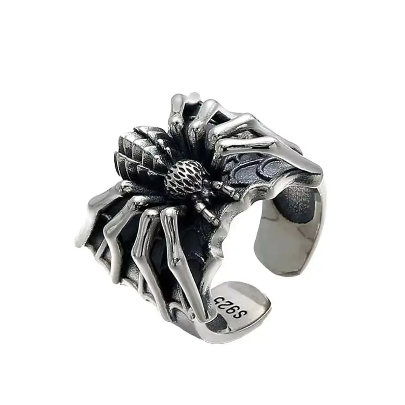 Unique Halloween Gift: Silver Spider Adjustable Open Ring - Cool Gothic Punk Jewelry for Men & Women, Animal Theme Party Accesso