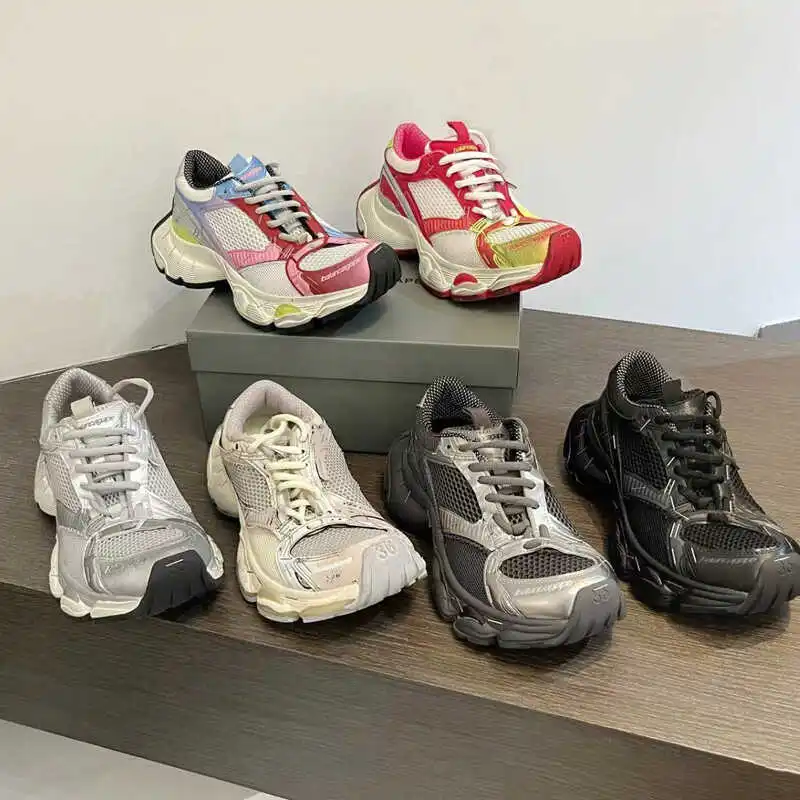 

Vintage Stitching Dad Shoes Women's Summer Weathered Color Block Thick Bottom Breathable Mesh Sporty Couple Style Trendy