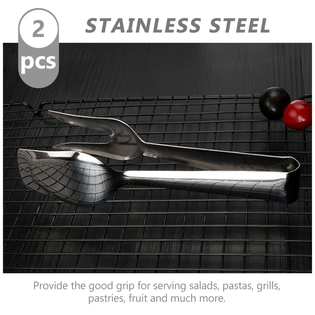 

2Pcs Food Clip Stainless Steel Bread Tong Sturdy Comfortable Grip for Serving Salad Pasta Grill Pastries Restaurant Use