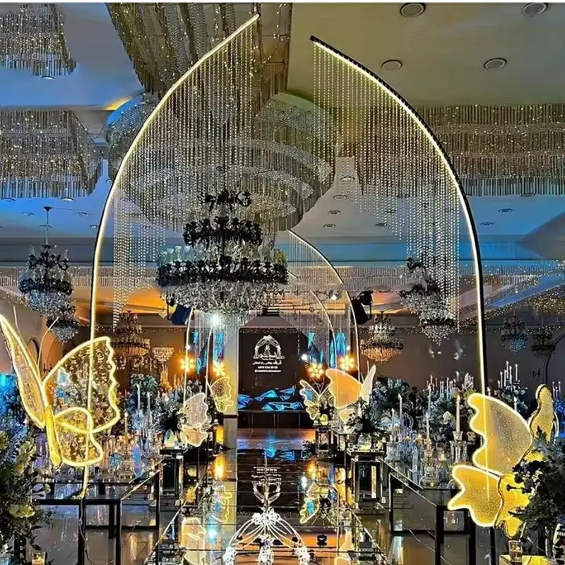 

2pcs Wedding Hall Stage Hanging Piece Rack Walkway Background Flower Rack Party Props Outdoor S-shaped Crystal Ornament Stand