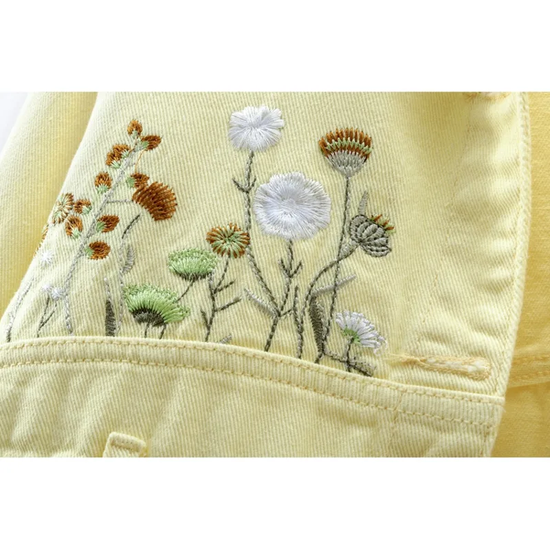 Chic Floral Embroidery Crop Denim Coats Women Lapel Long Sleeve Single Breasted Jeans Jacket Vintage Streetwear Female Outerwear