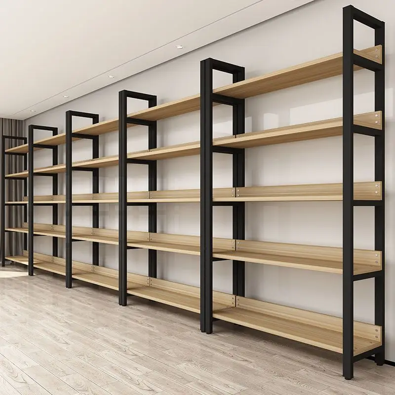 Custom. Home Bookshelf Floor Multi-Layer Steel Wood Shelf Multi-Functional Cosmetics Display Shelf Convenience Store Stationery