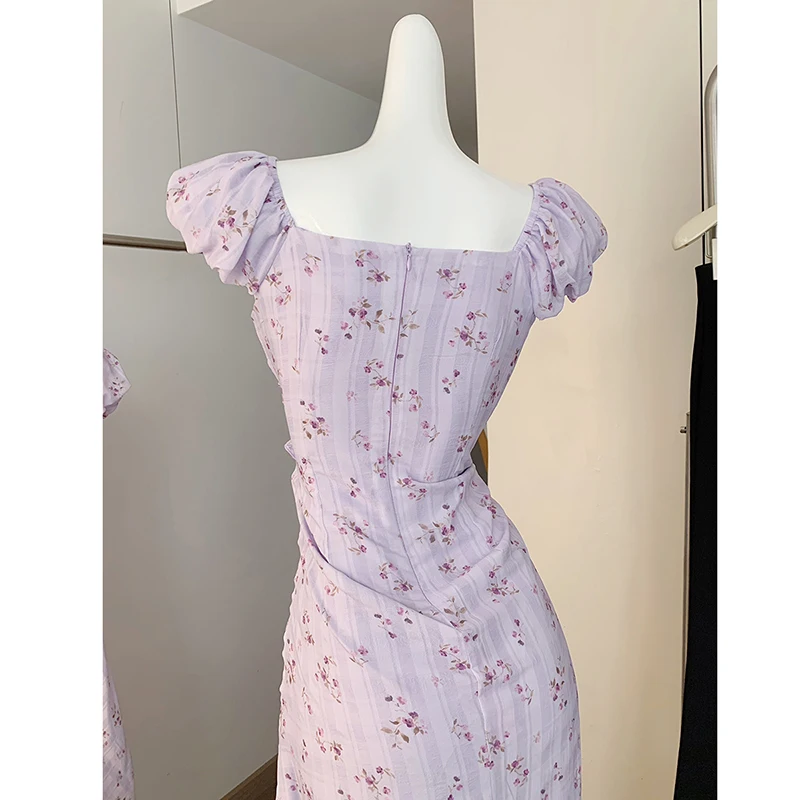 Robe longue à fleurs pour femmes, élégante, Vintage, col en V, Slim, décontractée, manches courtes, français, rétro, été, nouvelle collection