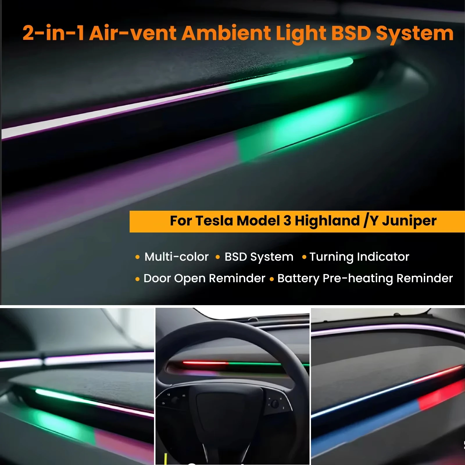 

TSLAccessories Intelligent Air Vent Ambient Light Blind Spot Monitoring BSD System for Tesla 3 Y New Y Juniper Model 3 Highland