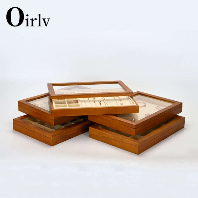 Oirlv Soild Wood Multi-function Jewelry Display Box Microfiber Ring Earring Bangle Organizer Case Luxury Storag Box wholesale