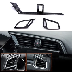 3Pcs LHD Car Dashboard Air Vent Cover Trim For Honda Civic 10th 2016 2017-2020 2021 Carbon Fiber Look Decoration Accessories