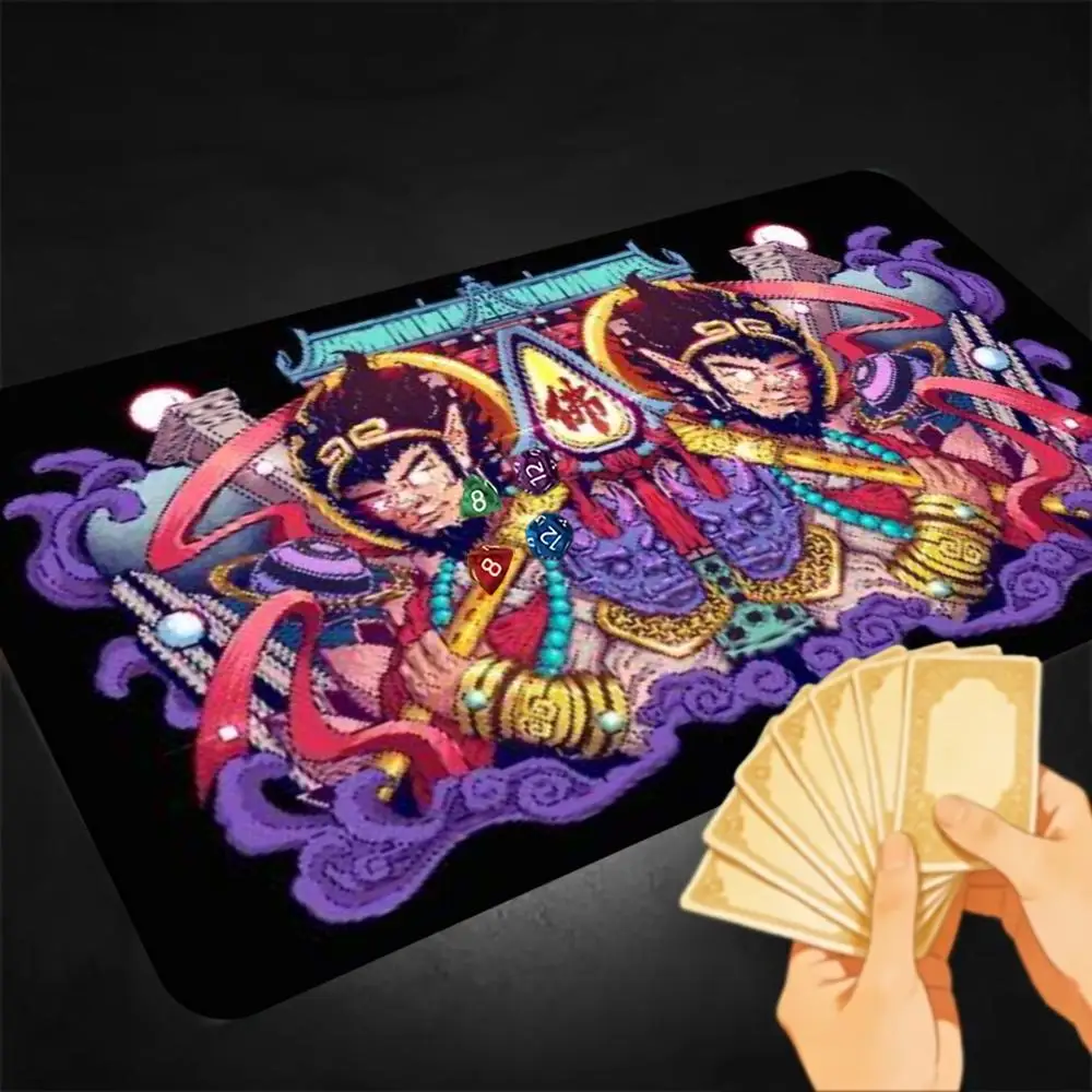 Chinese Myth Warrior Pixel Art TCG Playmat Oriental Deity Retro Pixel Vibrant Non‑Slip Desk Mat for Card Game Esports Office Hom