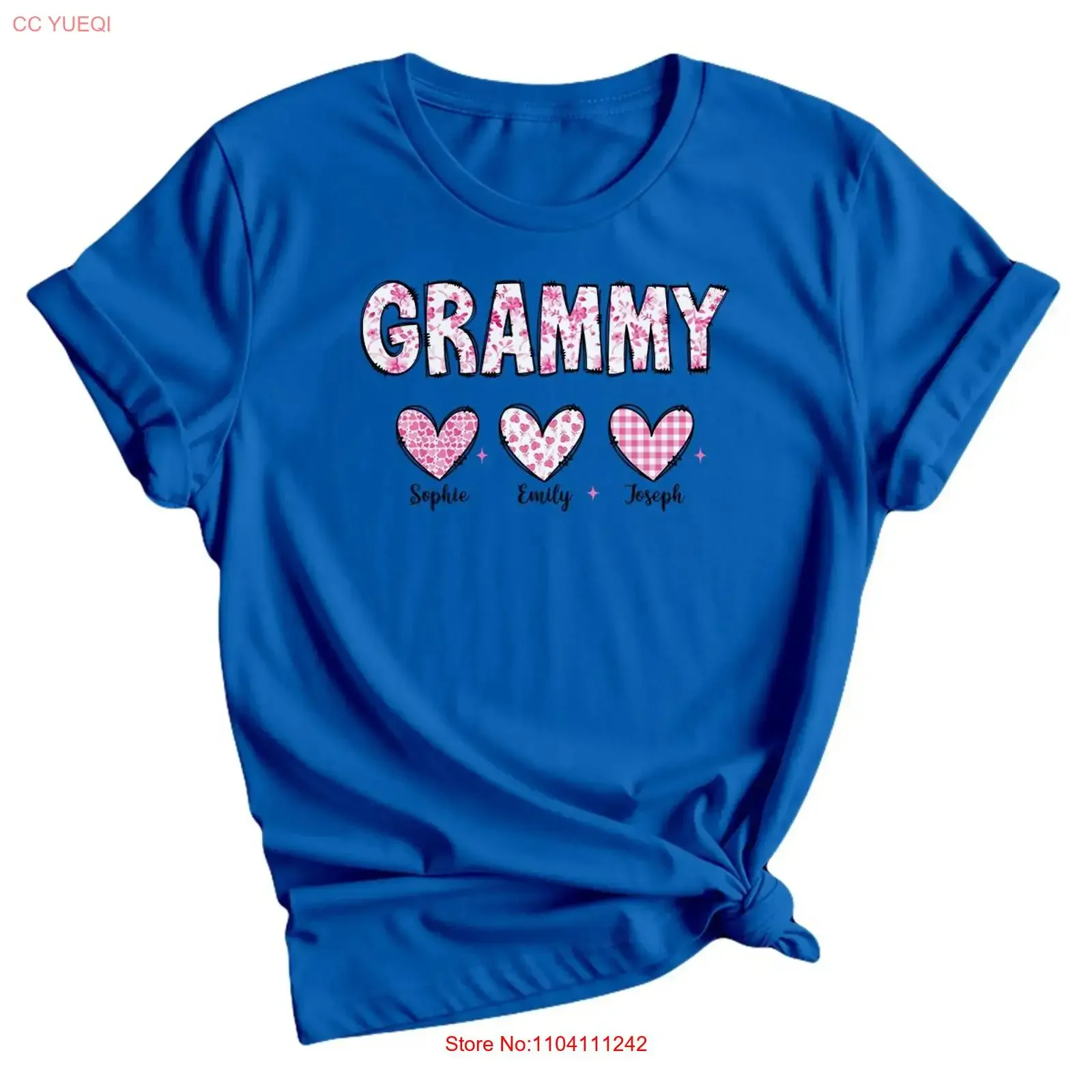 Personalised Grammy Womens T Shirt Custom Names Family Hearts vintage Washed graphic Soft homme fashion Comfortable Slightly