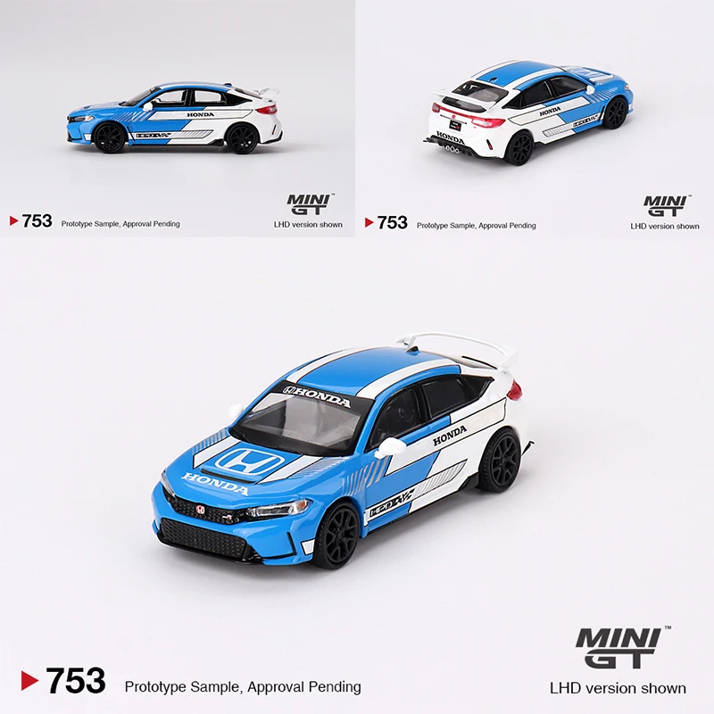 

Мини-автомобиль 1/64 Honda Civic Type R #3 2023 Pace, синяя модель автомобиля из металлического сплава под давлением, детские рождественские подарочные игрушки для мальчиков