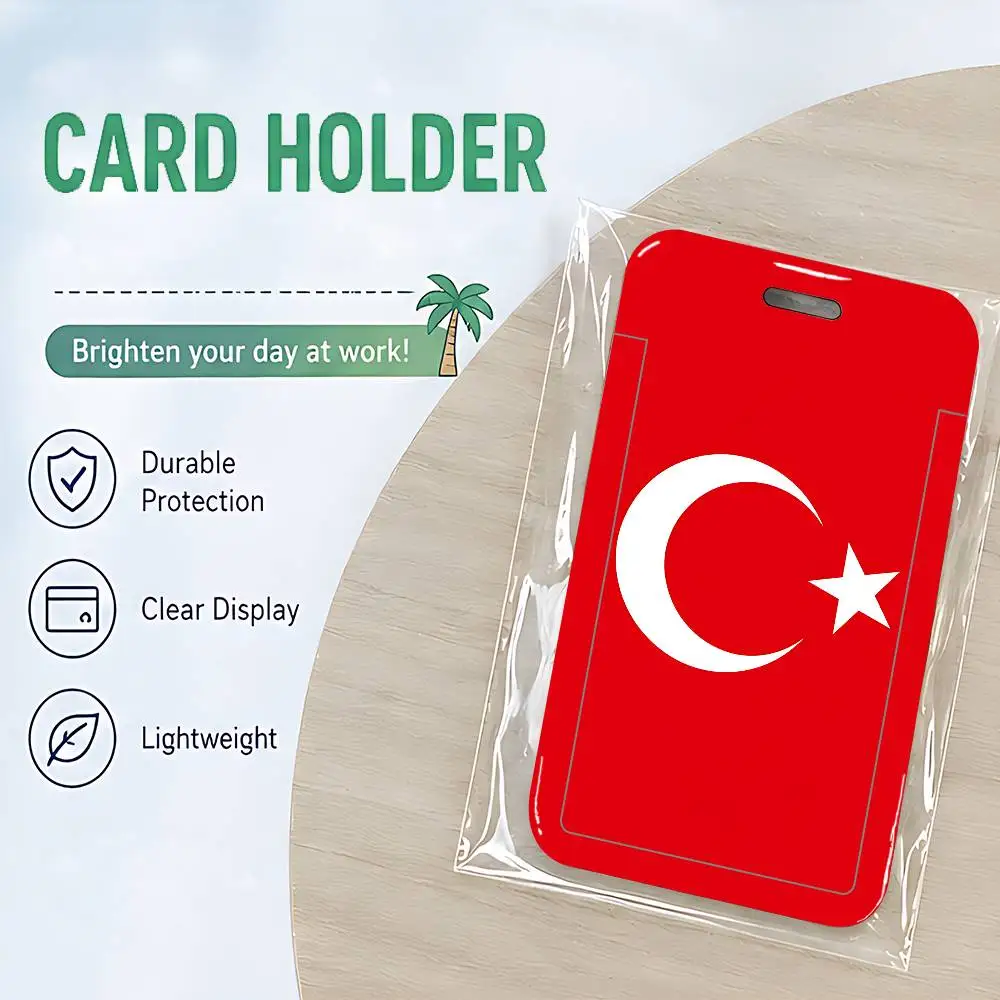 Turkey Flag ID Card Holder Cute PVC Badge Holder Cartoon Card Cover Student ID Bus Card Case With Clear Window