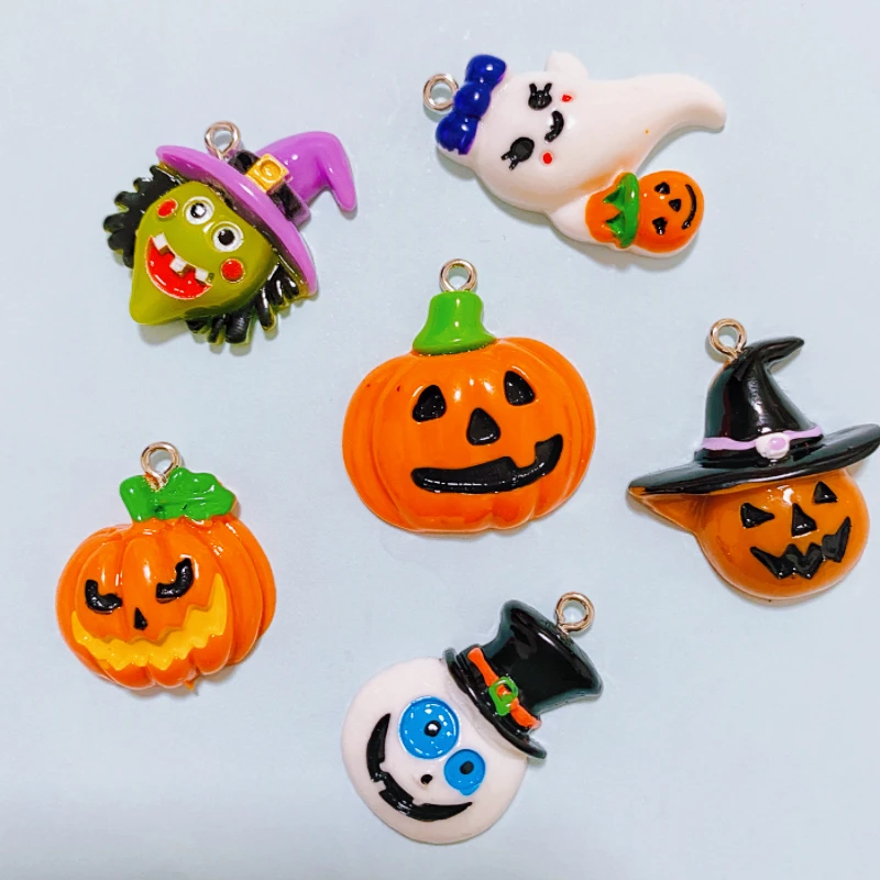 10pcs Kawaii Resin Halloween Charms Pumpkin Ghost endant Jewelry Making Supplies Keychain Necklace Earrings  DIY Findings image 2