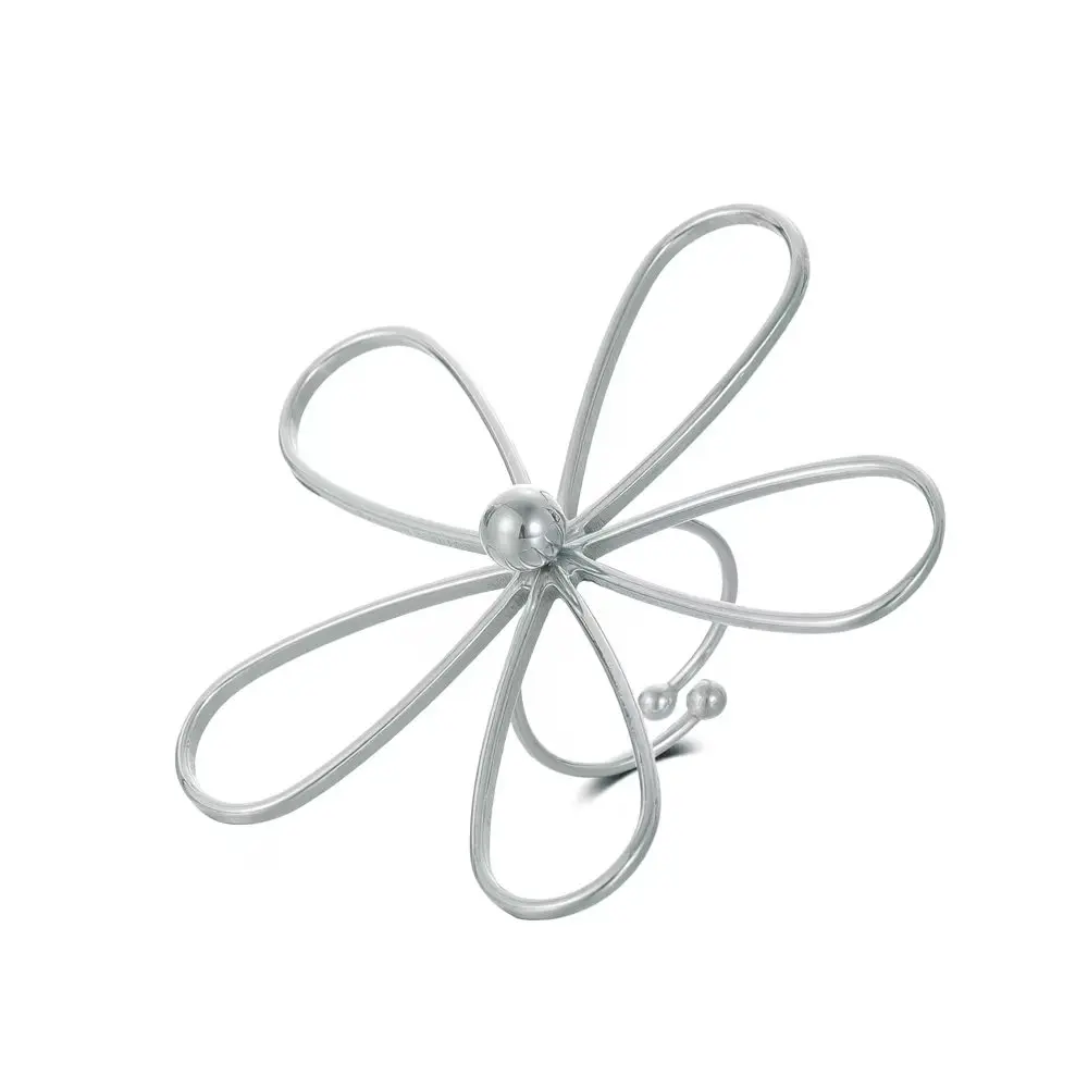 Stainless Steel Irregular Flower Ring, Women\'s New Fashion Hundred Elegant Oversized Adjustable Jewellery