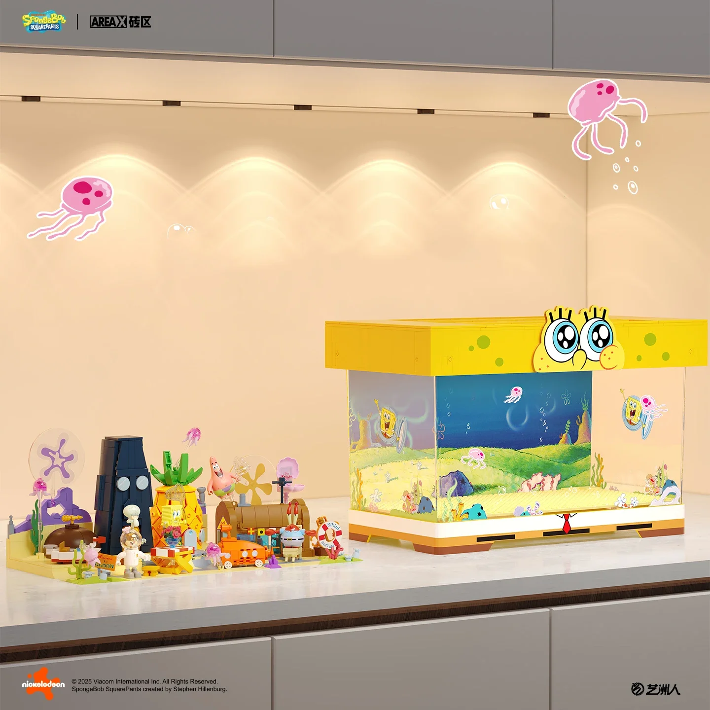 Bob Esponja, pantalones cuadrados, parte inferior de Bikini, tanque de peces, bloques de construcción, casa de piña, estatua de Krusty Krab, modelo de casa, ladrillos, juguete DIY para niños