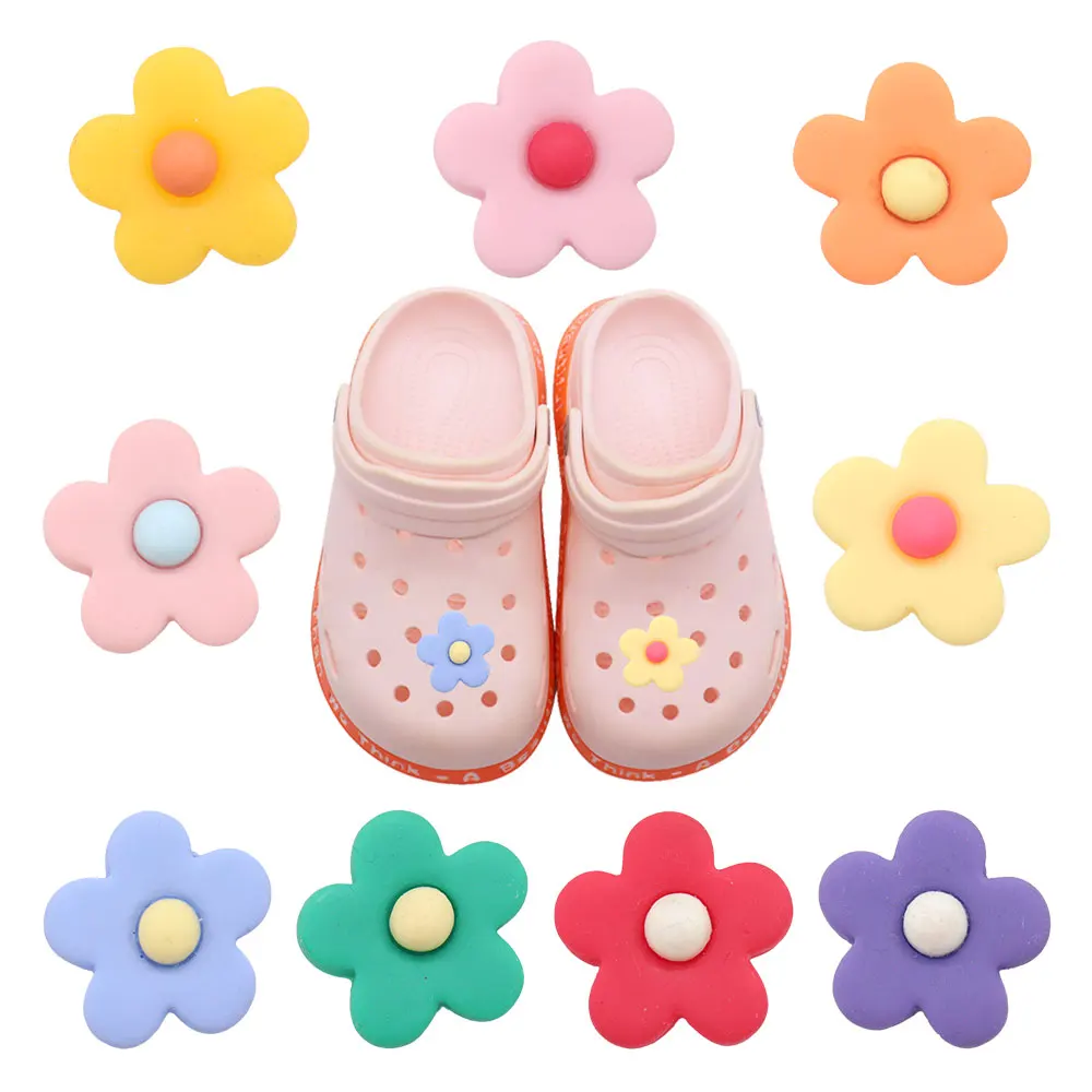 

Sell Retail 1-9pcs Resin Shoe Charms Colorful Beautiful Flowers Accessories Shoe Buckles For Croc Jibz Kids Party Present