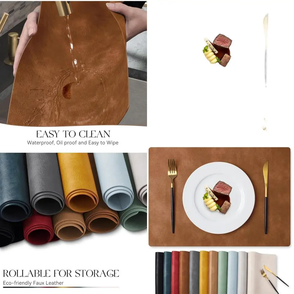 

Set of 12 12x17 Inch Waterproof Faux Leather Placemats - Oil-Proof, Heat Resistant, Reversible for Kitchen & Dining (Reddish Bro