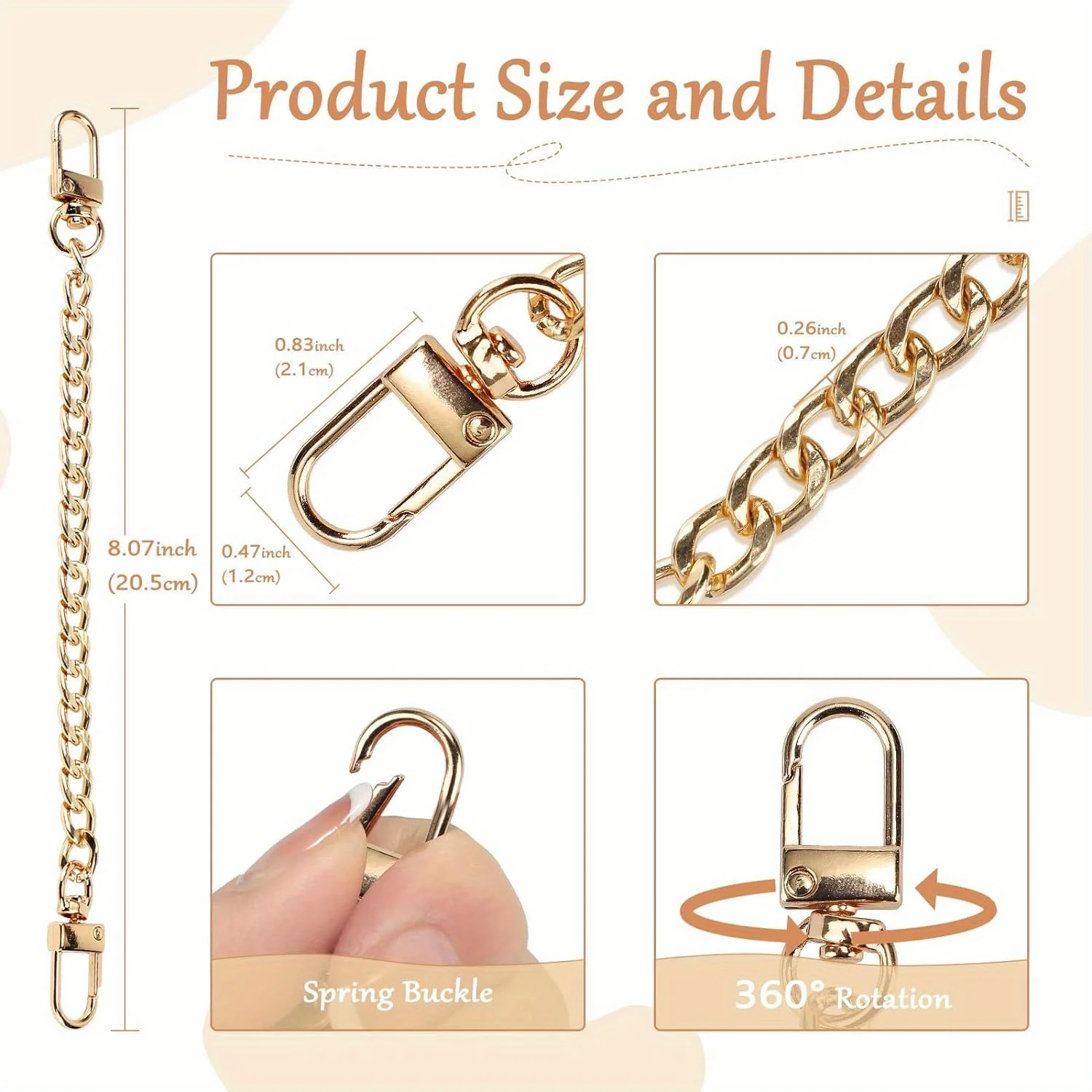 2pcs Purse Extender Chain DIY Chain Accessories for Shoulder Crossbody Bag Sling Purse Handbag Clutch Purse Phone Case