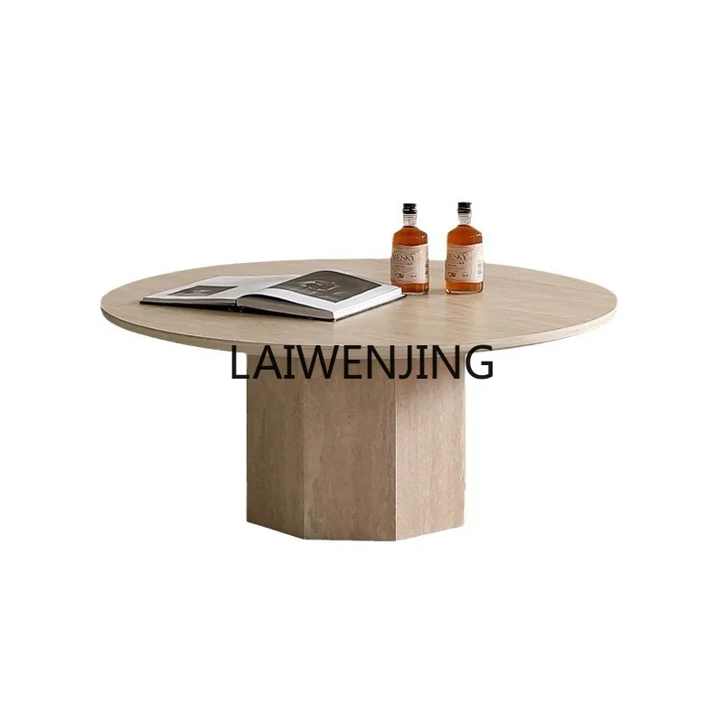 

HLZ log wind coffee table pastoral wind round travertine rock slab round coffee table