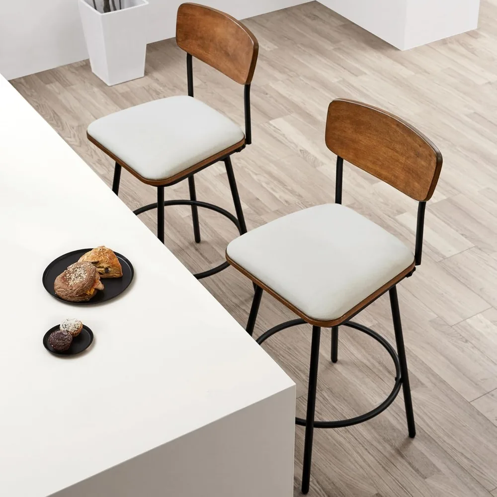 CHITA-Ensemble de tabourets de bar avec dos, cadre en métal et bois, tabourets de bar avec dossier, pied en tissu solutions.com, siège recommandé, 2, 27 po