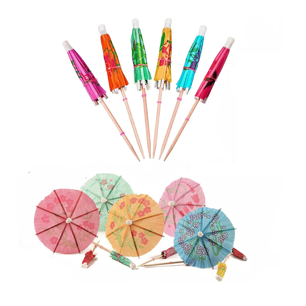 1000 PCS Umbrella Parasol Cocktail Picks Cupcake Toppers Luau Toothpicks Hawaiian Party Decorations Multicolored Wholesale XB