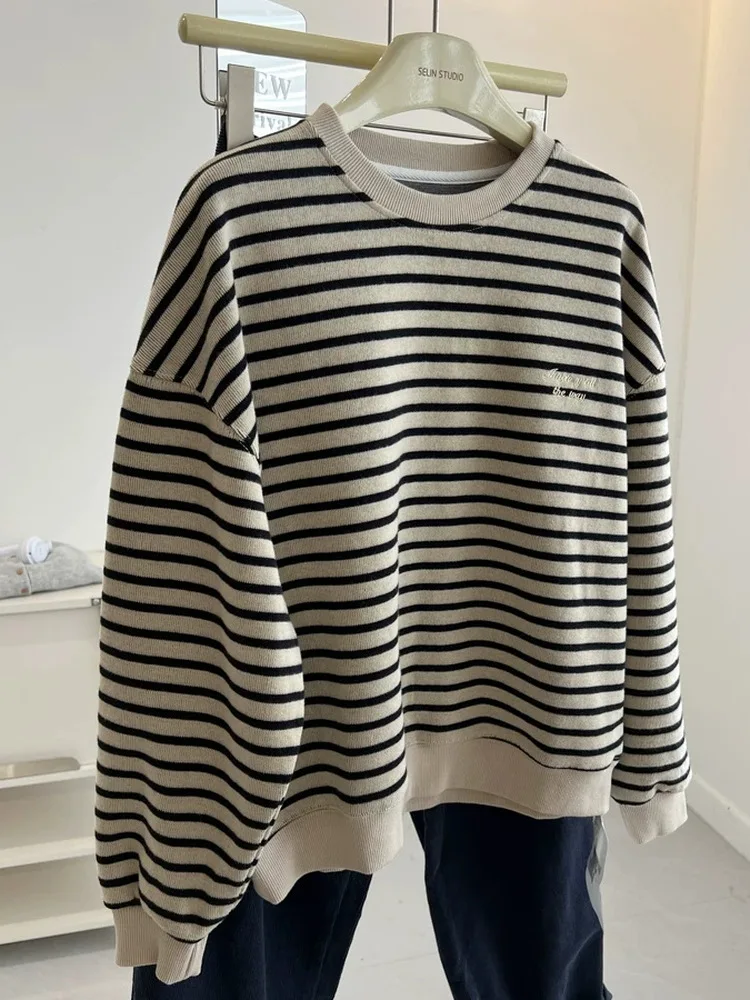 Men's Pure Cotton Embroidered Sweatshirt Autumn Winter Seasonal Fashion Sun Protection Loose Fit Long Sleeve round Neck Shirt