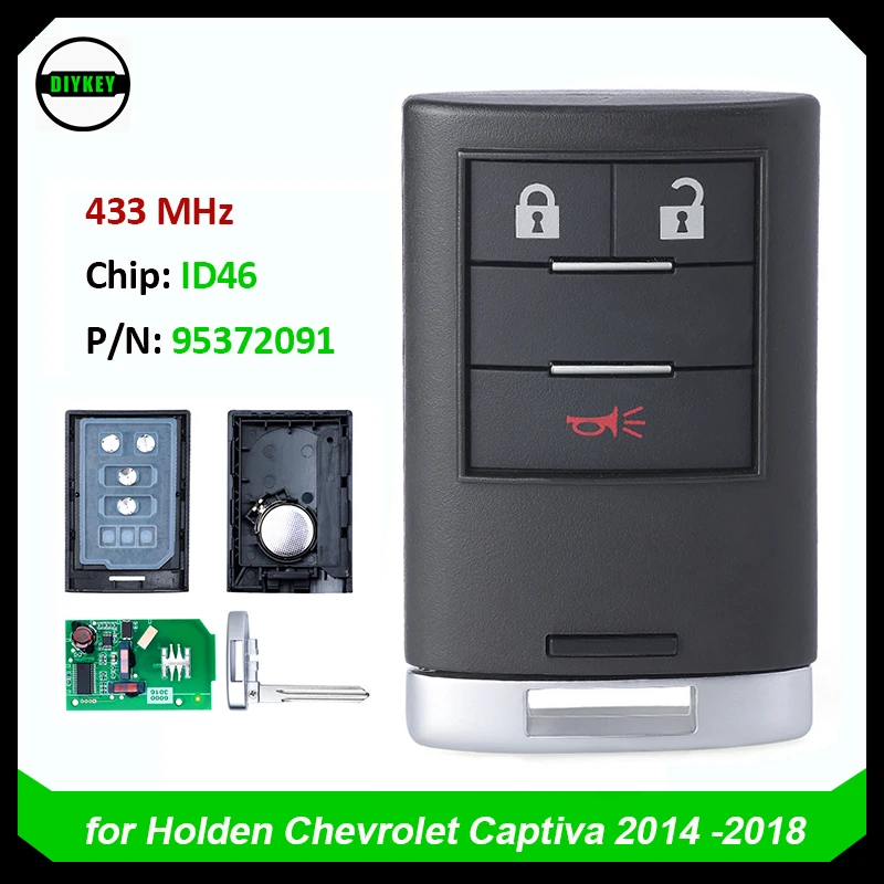 DIYKEY GM/S:95372091 Inteligentny zdalny pilot samochodowy do Holden Chevrolet Captiva 2014 2015 2016 2017 2018 3 przyciski 433 MHz ID46 Chip