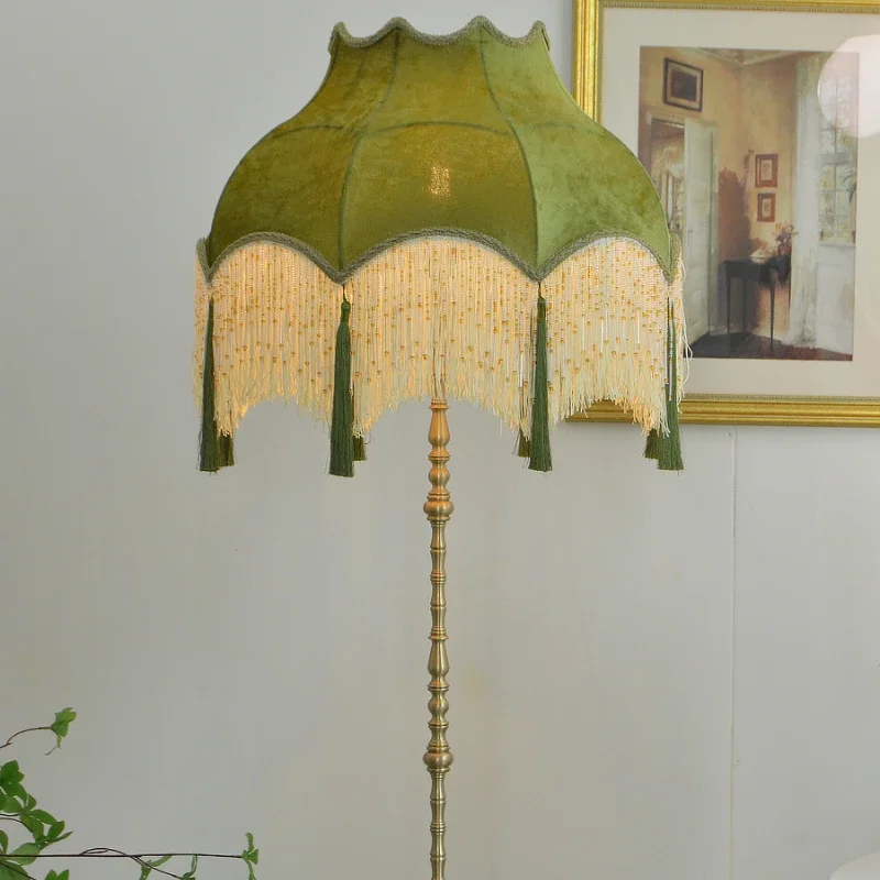 Floor lamp rice bead tassel retro French American living room bedroom study lamp