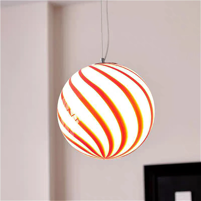 

Nordic Colorful Strip Ceiling Chandelier Glass Ball Pendant Lights Creative Bedroom Living Room Restaurant Kitchen Hanging Lamps