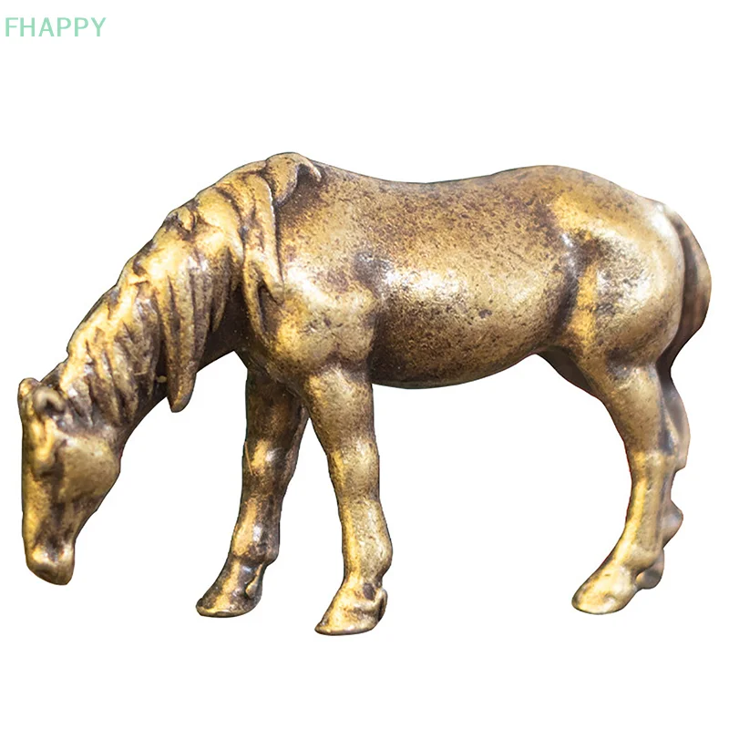 Figuritas de caballo de cola larga maciza de latón antiguo, adornos Feng Shui grandes, Animal del zodiaco de cobre, Mini artesanías de decoración de escritorio, 1pc