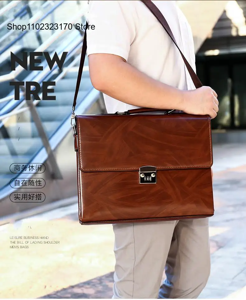 Male Business Shoulder Briefcase Bring Password Lock Computer Leather Quot Laptop Messenger Office Bags Handbag for Men Fashion