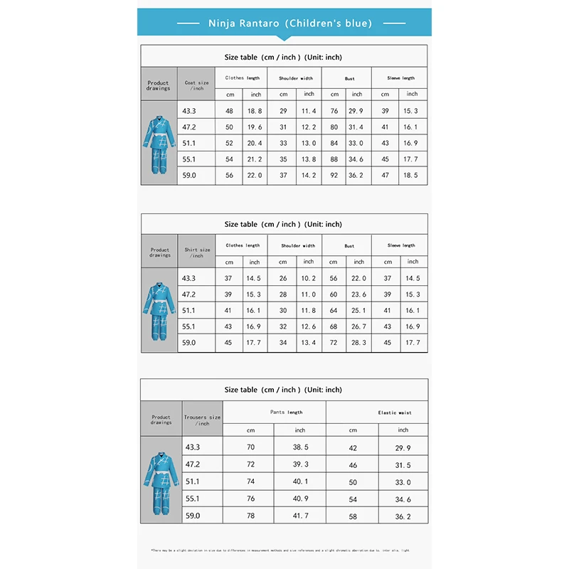 أزياء أنيمي نينتاما رانتارو التأثيرية أكاديمية نينجوتسو زي الكاراتيه الأزرق أزياء النينجا بوي رانتارو الكاراتيه التأثيرية