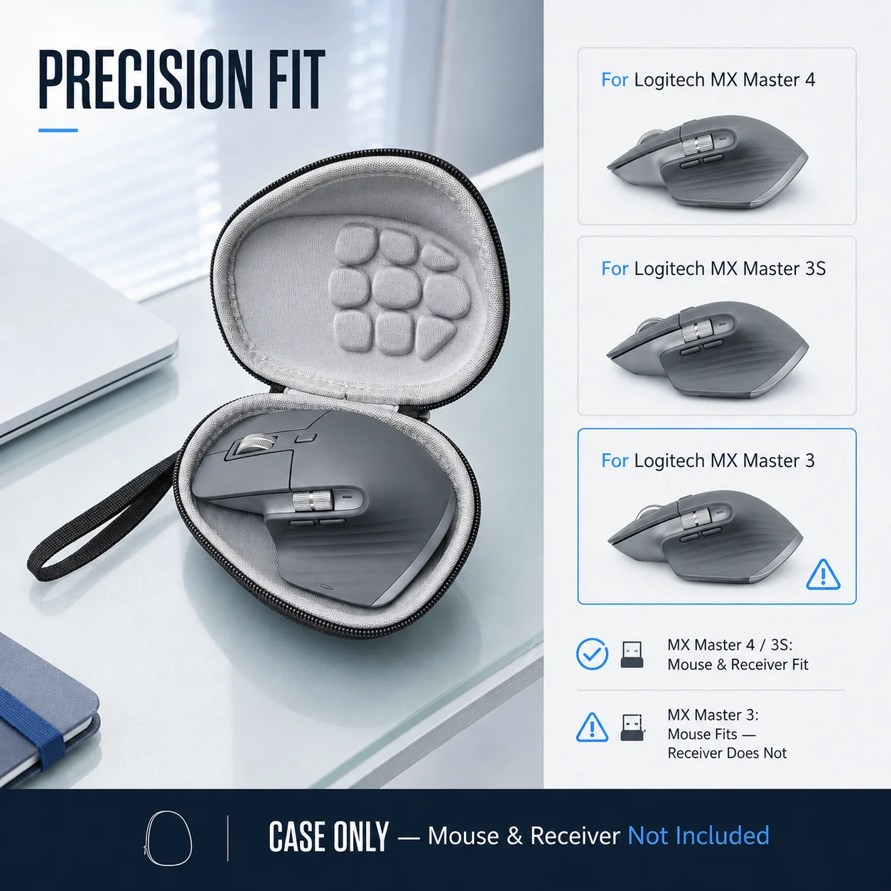 Hard EVA Case for Logitech MX Master 4 MX Master 3S MX Master 3 Wireless Mouse Shockproof Travel Bag Dark Black