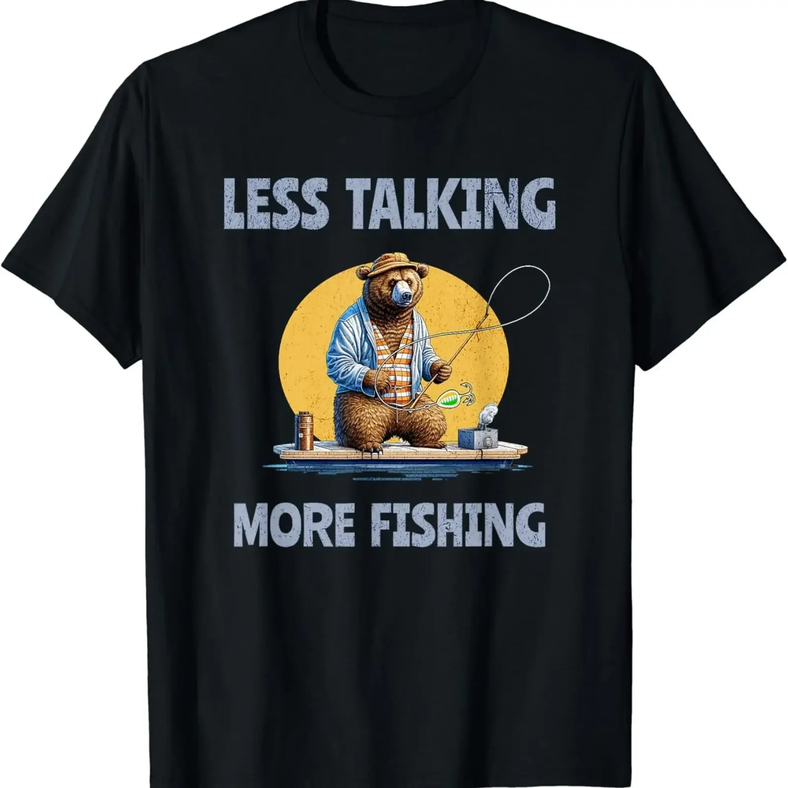 Less Talking More Fishing Funny Fisherman Grizzly Bear T Shirt vintage Washed fashion designer clothes streetwear homme Casual