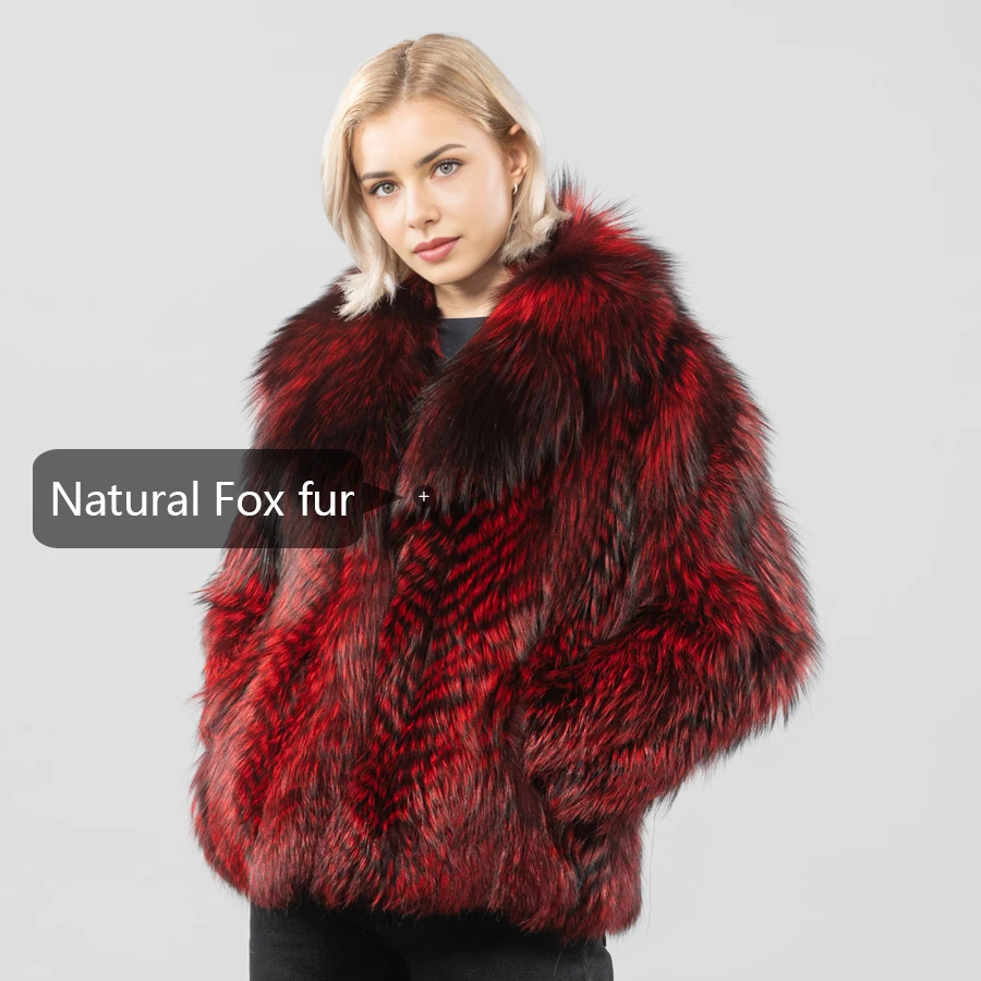 Real Red Silver Fox Fur Jacket With Collar Natural Fox Fur Coat Women's Winter Jacket Best Selling Genuine Fur Outerwear