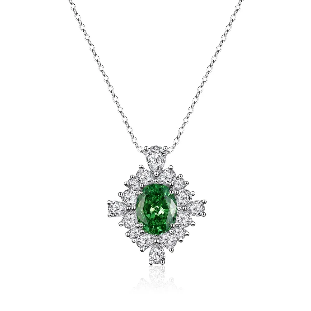 S925 Silver Necklace Emerald Palaiba Green Zircon Inlaid European and American Fashion Necklace Boutique Jewelry for Women