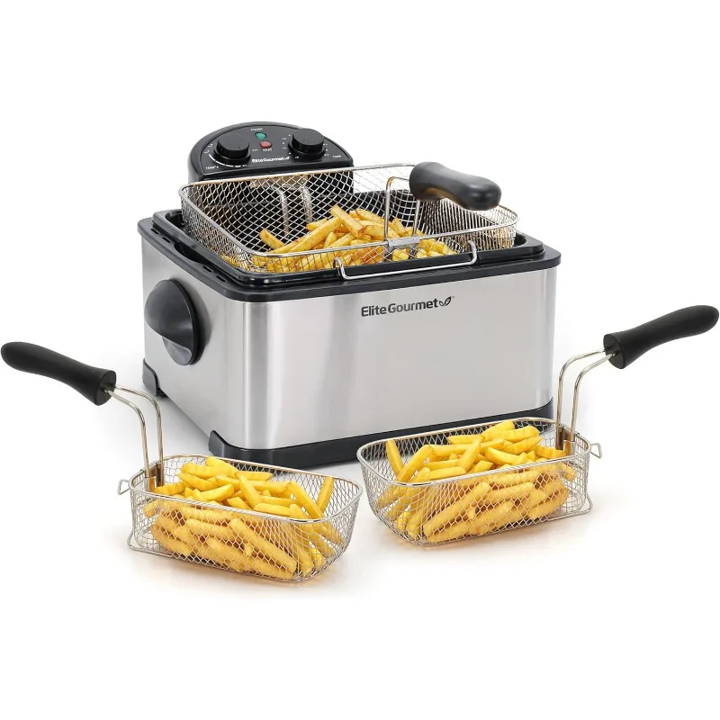 

17 Cup Immersion Deep Fryer 3-Baskets, Timer Control Adjustable Temperature, Lid with Viewing Window and Odor Free Filter