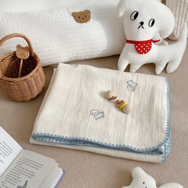 New Baby Four Seasons Baby Blanket Embroidered Puppy Cotton Gauze Children\'s Nap Blanket Shawl