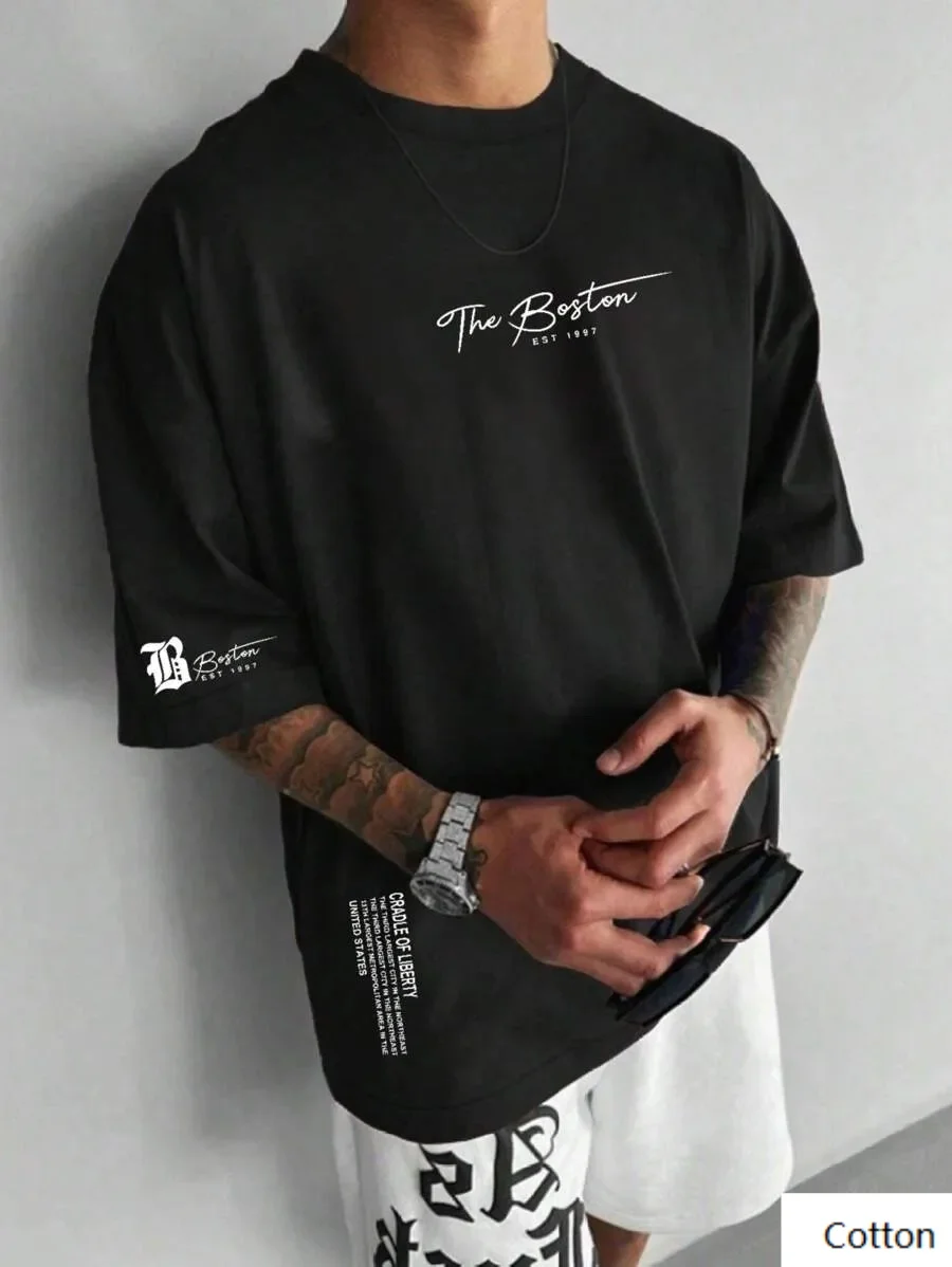

Cotton T Shirt The Boston EST 1877 Graphic Trendy Printed Brand Pure Cotton T-shirt Short Sleeve Unisex Round Neck Versatile