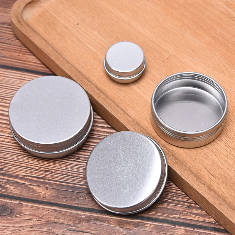 5Pcs Aluminum Mini Round Tin Metal Container Bottles Storage Jar Screw Lid Box Silver Empty Cosmetic Cream Lip Balm Jar Pot Case