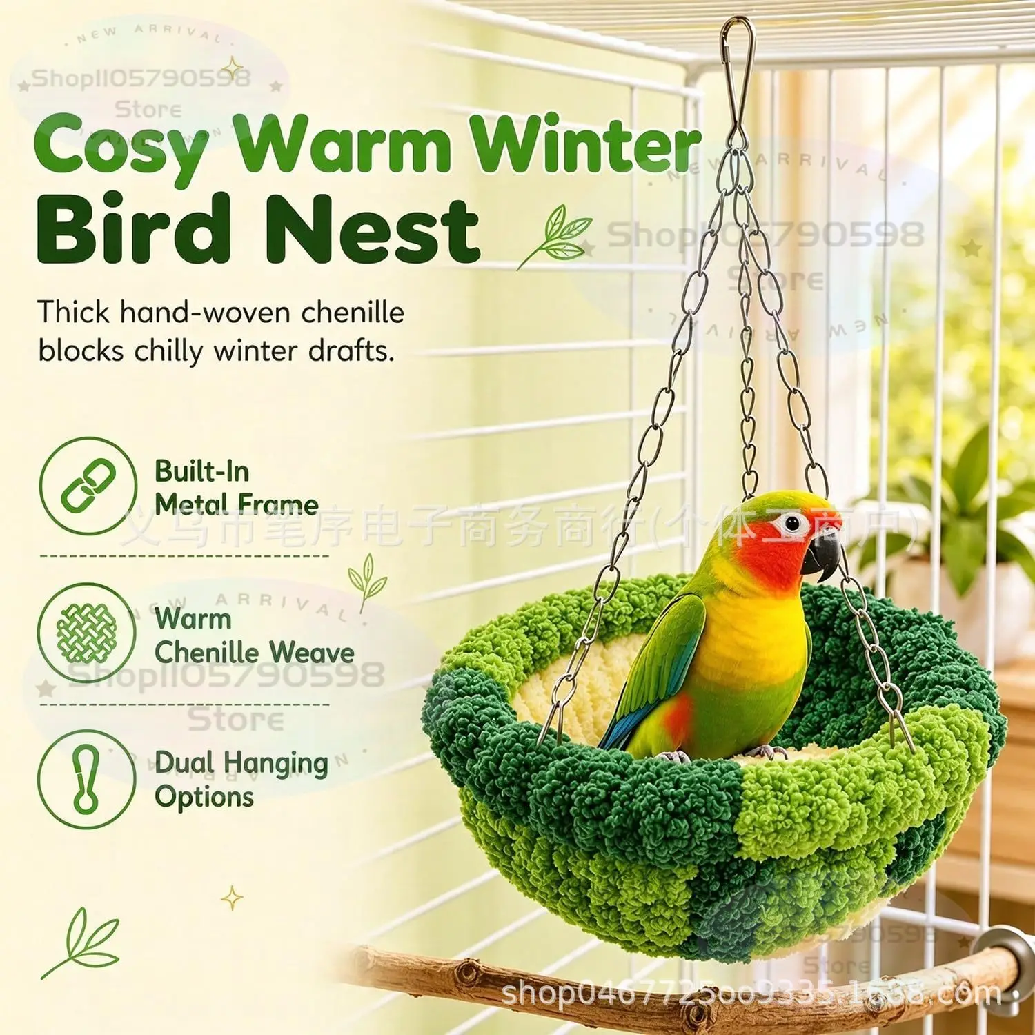 2027 Soft Plush Bird Hammock Nest Winter Warm Parrot Hanging Bed Metal Chain Bird Cage Swing Sleeping House for Lovebird