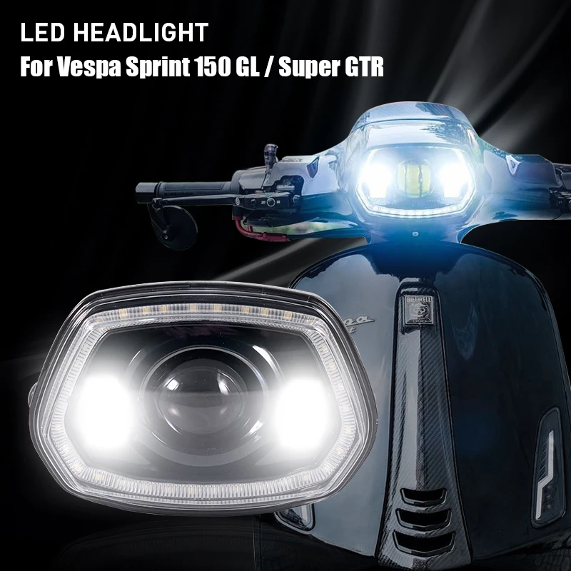 

LED Assembly White Headlight Replacement with halo led ring For Vespa Sprint 150