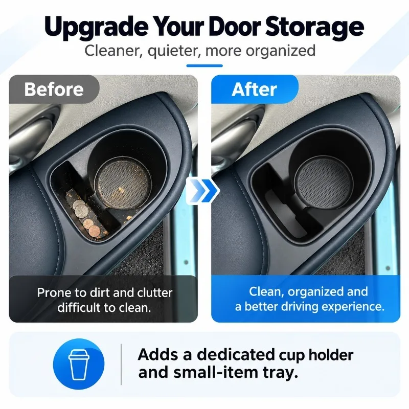Lcars Is Suitable for the Second-Row Door Cup Holders of the Hyundai Palisade, Black, 2 Pieces, Tpe, 2026 Model, Not Applicable to 9-Seater Models, Door Storage Upgrade Kit, Exclusive Water Cup Slot for the Second Row, Stable and Non-Slip, Easy to Clean, Removable Interior Accessories