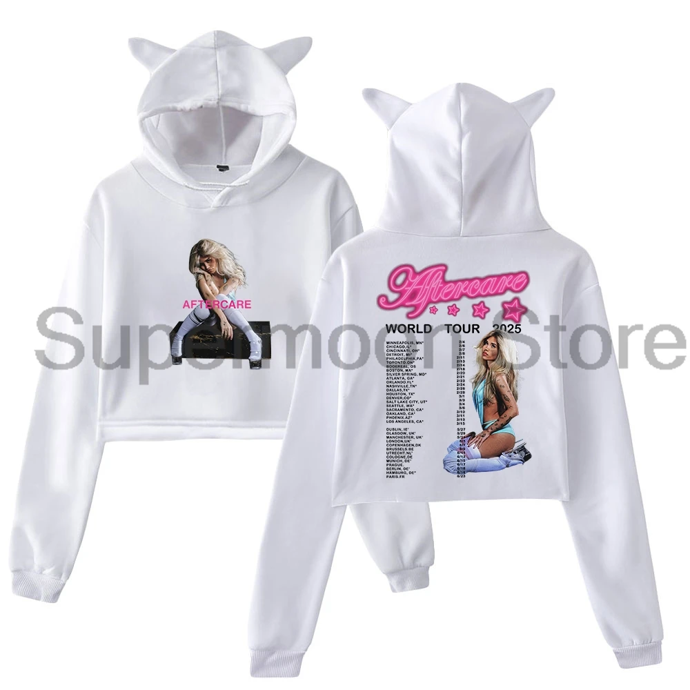 Nessa Barrett Aftercare World Tour 2025 Hoodie Female Cat Ears Hooded Sweatshirts Long Sleeve Crop Top Women's Clothes