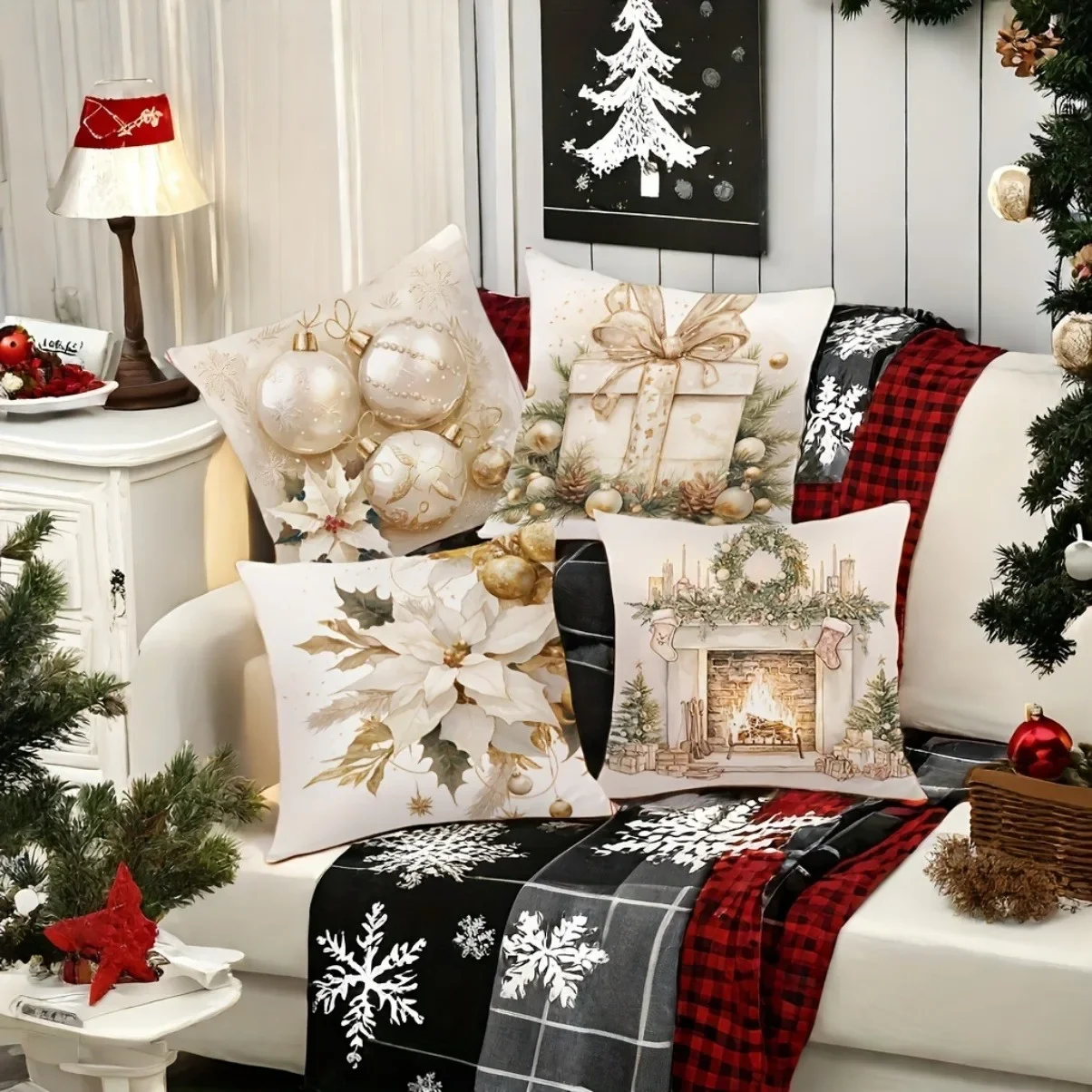 Christmas decoration pillowcase stove lamp ball gift pillow cover living room sofa cushion cover room home decoration 45x45cm