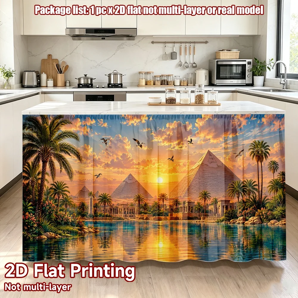 2D flat 1pc European style cabinet curtains Golden Pyramids Sunset Digital printing Bay window balcony curtains Kitchen
