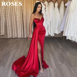 ROSES Red Sexy Prom Dress for Woman Sweetheart Beadings Mermaid Evening Dresses Off Shoulder Africa Side Slit abiti da cerimonia