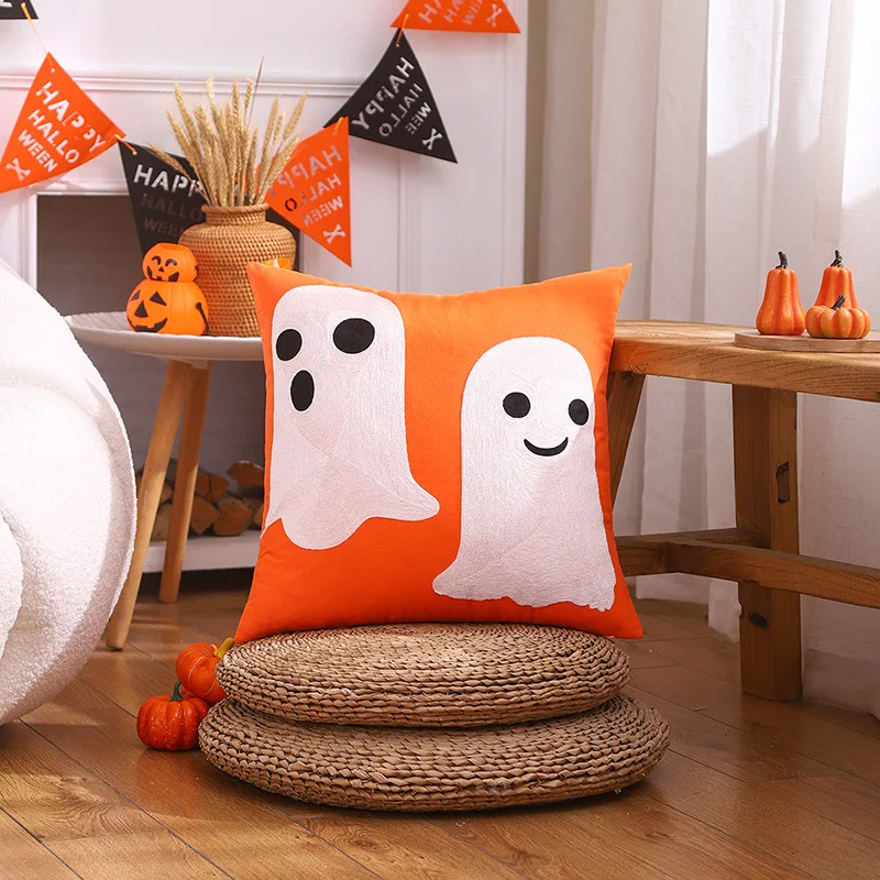 Embroidered Ghost Home Decoration Halloween Pumpkin Bat Spider Web Pillow Cushion Pillowcase