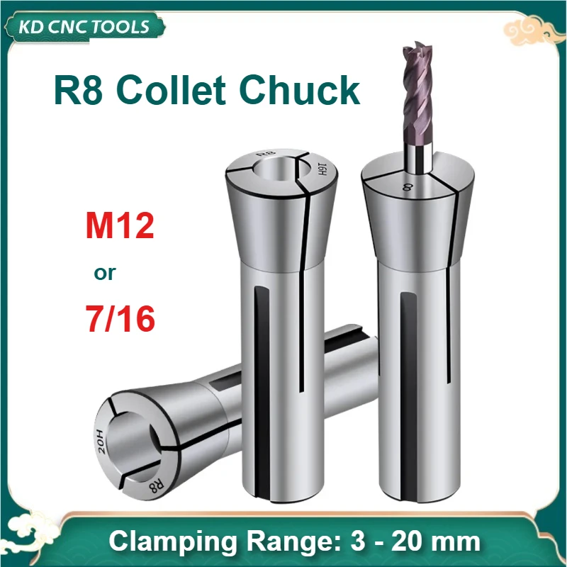 R8 collet chuck M12 7/16 3mm 4mm 5mm 6mm 8mm 10mm 12mm 14mm 16mm 18mm Milling machine Cutter holder for R8 Collet Chuck Holder