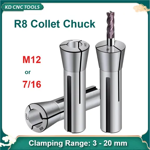 R8 3mm 4mm 5mm 6mm 8mm 10mm 12mm 14mm 16mm 18mm 콜렛척 밀링머신 커터 홀더 M12 7/16 (R8 콜렛척 홀더용)